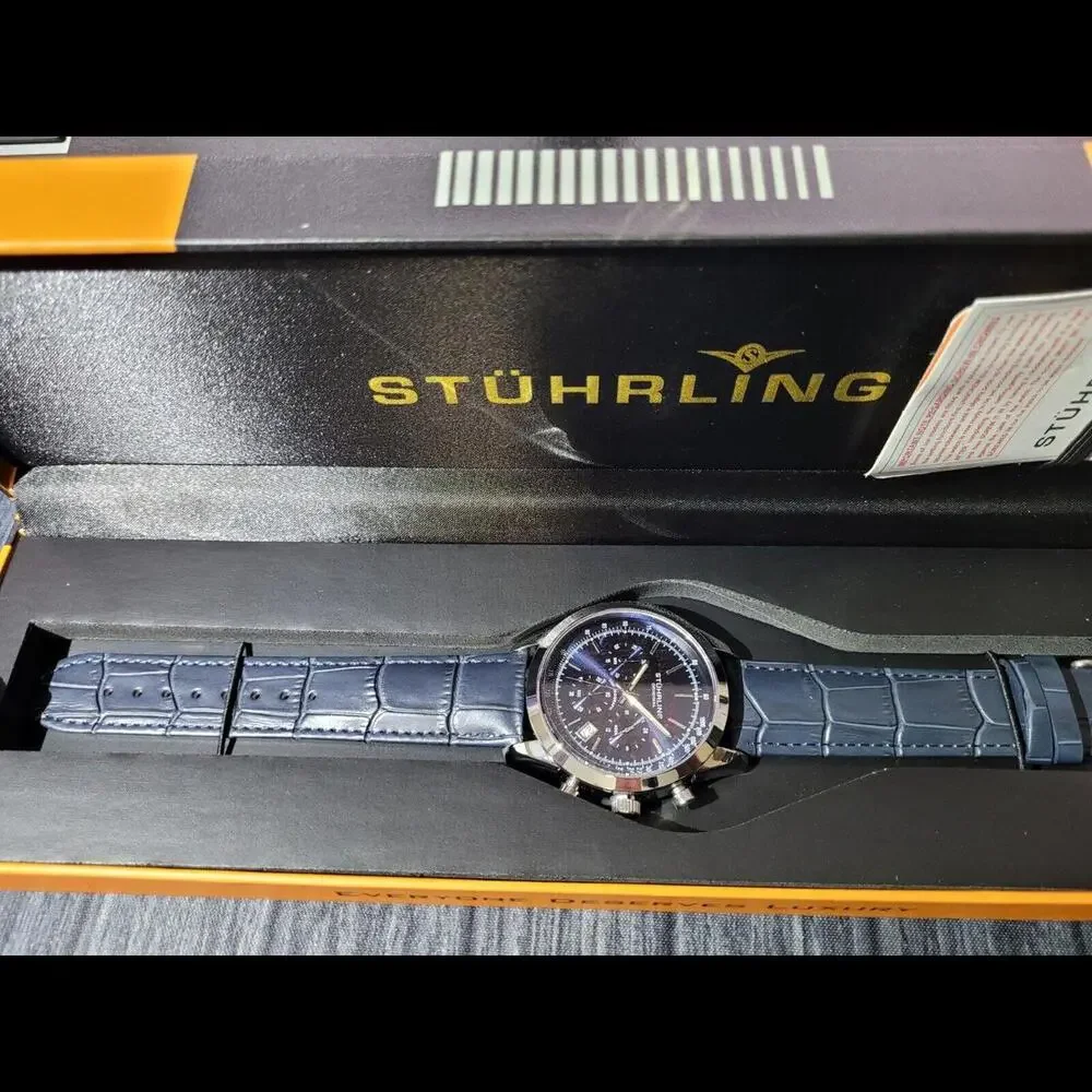 New Stuhrling Monaco‎ Quartz Chronograph Date Blue Mens Watch